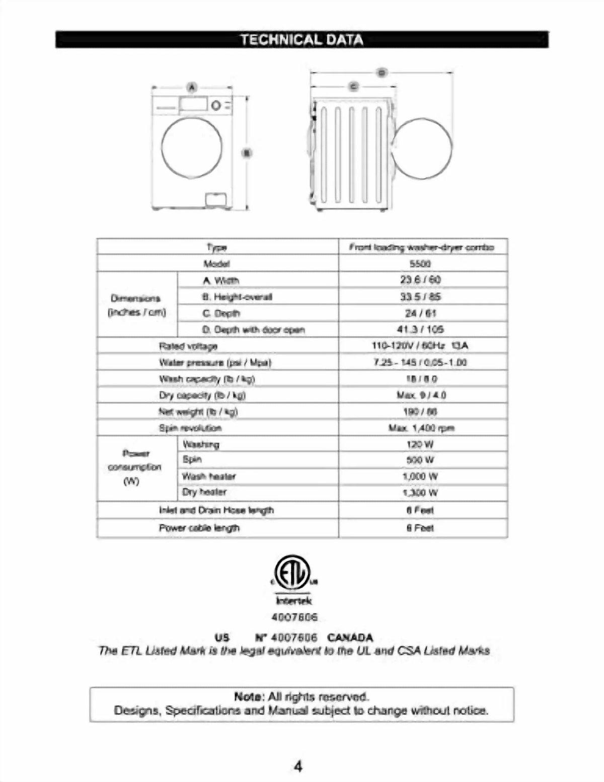Equator Ver3 Combo Washer Vented/Ventless Dry-1400RPM Color Coded Display Y/B