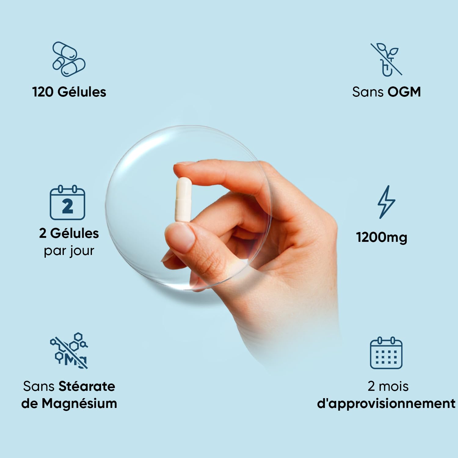 Collagene Marin Gelules Pur Type 1 & 3, 120 Gélules Multi-Usages, Peptide de Collagene Marin Hydrolysé, 1200mg sans Additifs ni OGM, sans Gluten ni Stéarate de Magnésium, 2 Mois d'Approvisionnement