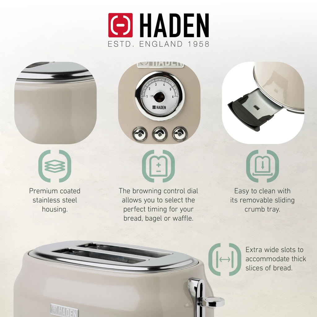 Haden 12 Cup Coffee Maker with 2 Slice Stainless Steel Bread Toaster, White