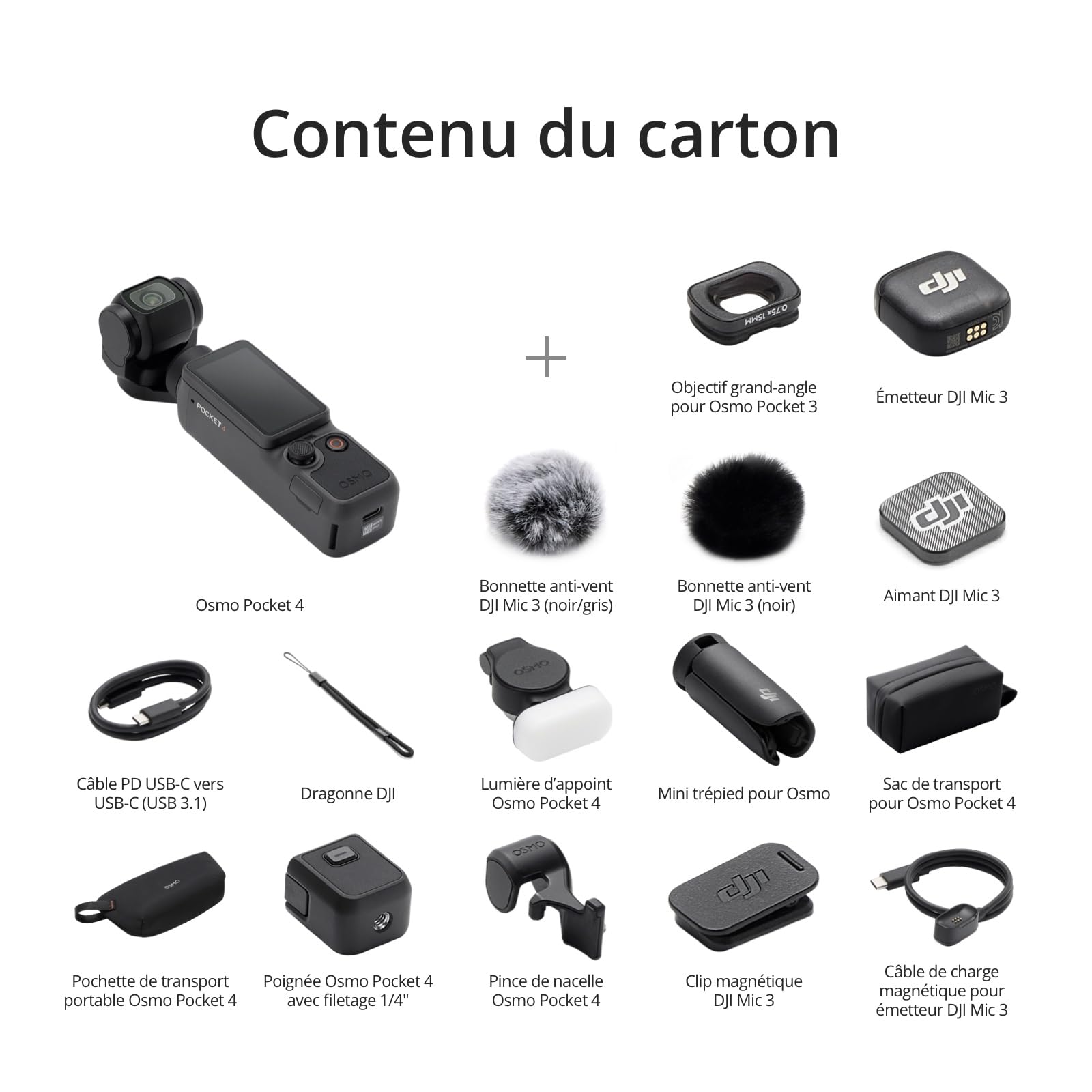 Bundle Créateur DJI Osmo Pocket 4, caméra vlog de Poche avec nacelle