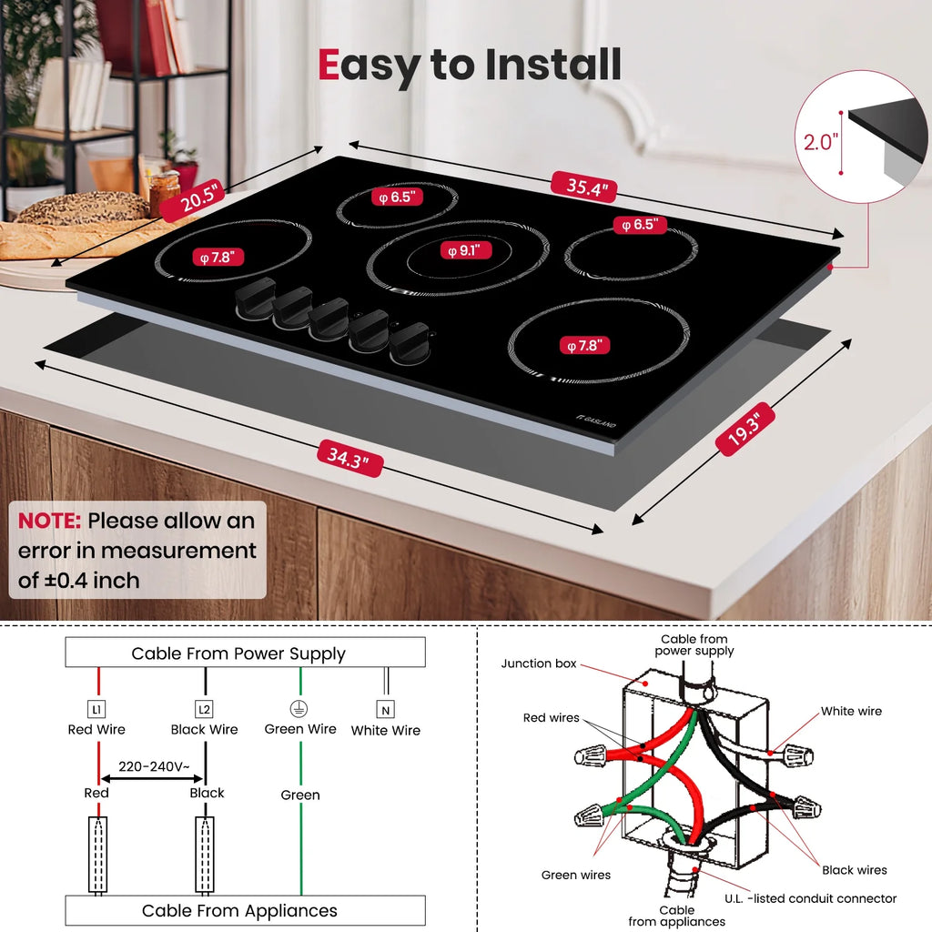 Gasland Chef 5 Burner Ceramic Cooktop,Mechanical Knob Control Electric Stove Top,240V