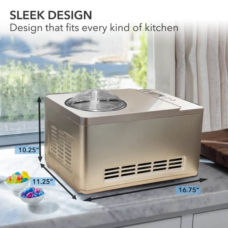 Whynter ICM-220CGY 2 Quart Capacity Automatic Compressor Ice Cream Maker & Yogurt Function with Stainless Steel Bowl in Champagne Gold