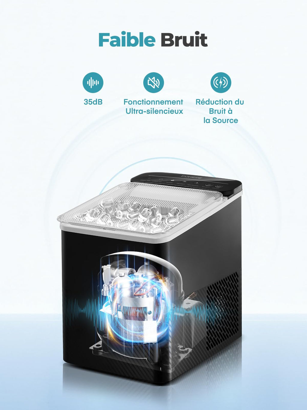 FOHERE Machine à Glaçons 14KG, Autonettoyante, 2 Tailles de Glaçons