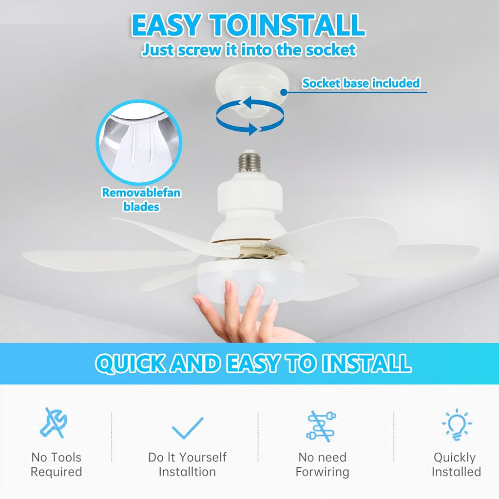 VHV Ceiling Fan with Light and Remote Control, LED Dimmable Ceiling Fan with 40 W E27 Built-In Lamp, 6 Blades, 3 Speed, Silent for Living Room, Bedroom, Bedroom (White)