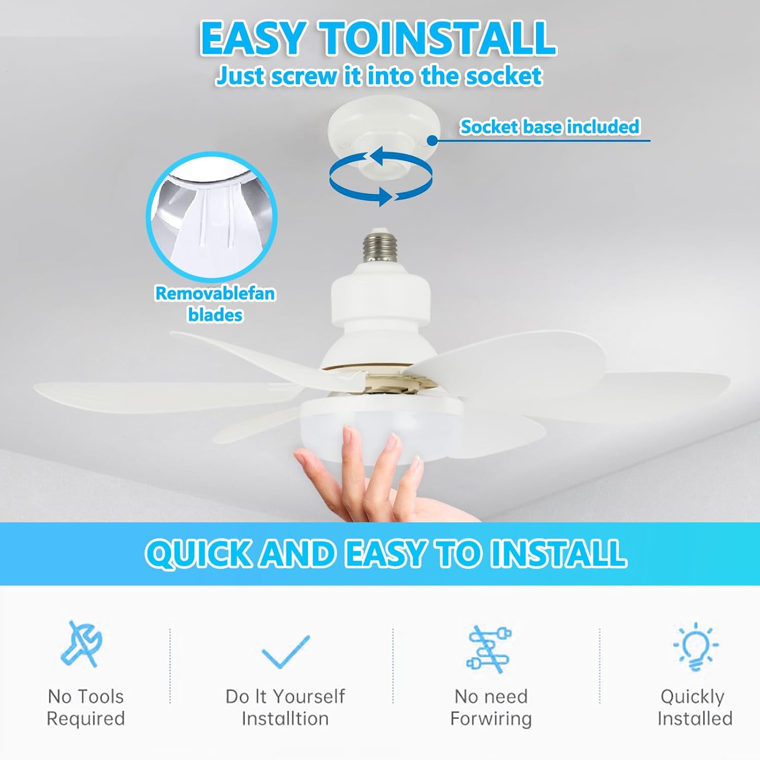 VHV Ceiling Fan with Light and Remote Control, LED Dimmable Ceiling Fan with 40 W E27 Built-In Lamp, 6 Blades, 3 Speed, Silent for Living Room, Bedroom, Bedroom (White)