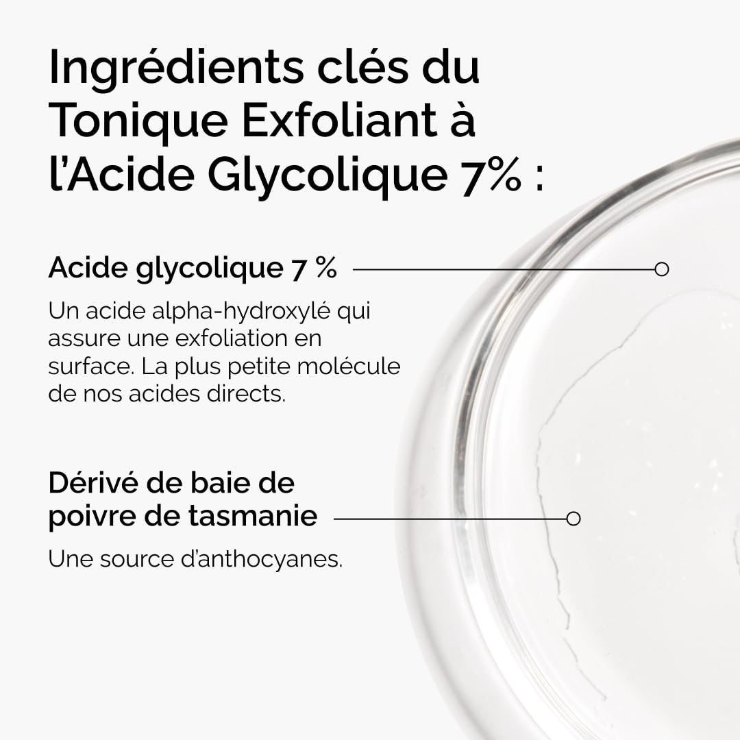 The Ordinary Tonique Exfoliant à l'Acide Glycolique 7%, Tonique quotidien illuminant et lissant, pour un teint plus uniforme, 240ml