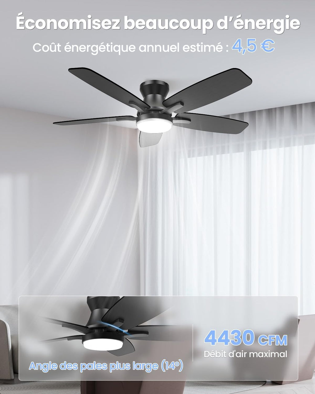Airwit 106 cm Ceiling Fan with Light Double Sided Blade, Silent LED Ceiling Fan with Remote Control and Reversible DC Motor for Bedroom, Living Room, Kitchen