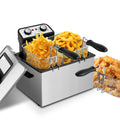 SUSTEAS 5.3 Qt Electric Deep Fryer with 3-Baskets for Home, 1800W, Timer & Temp Control, Stainless Steel & Black