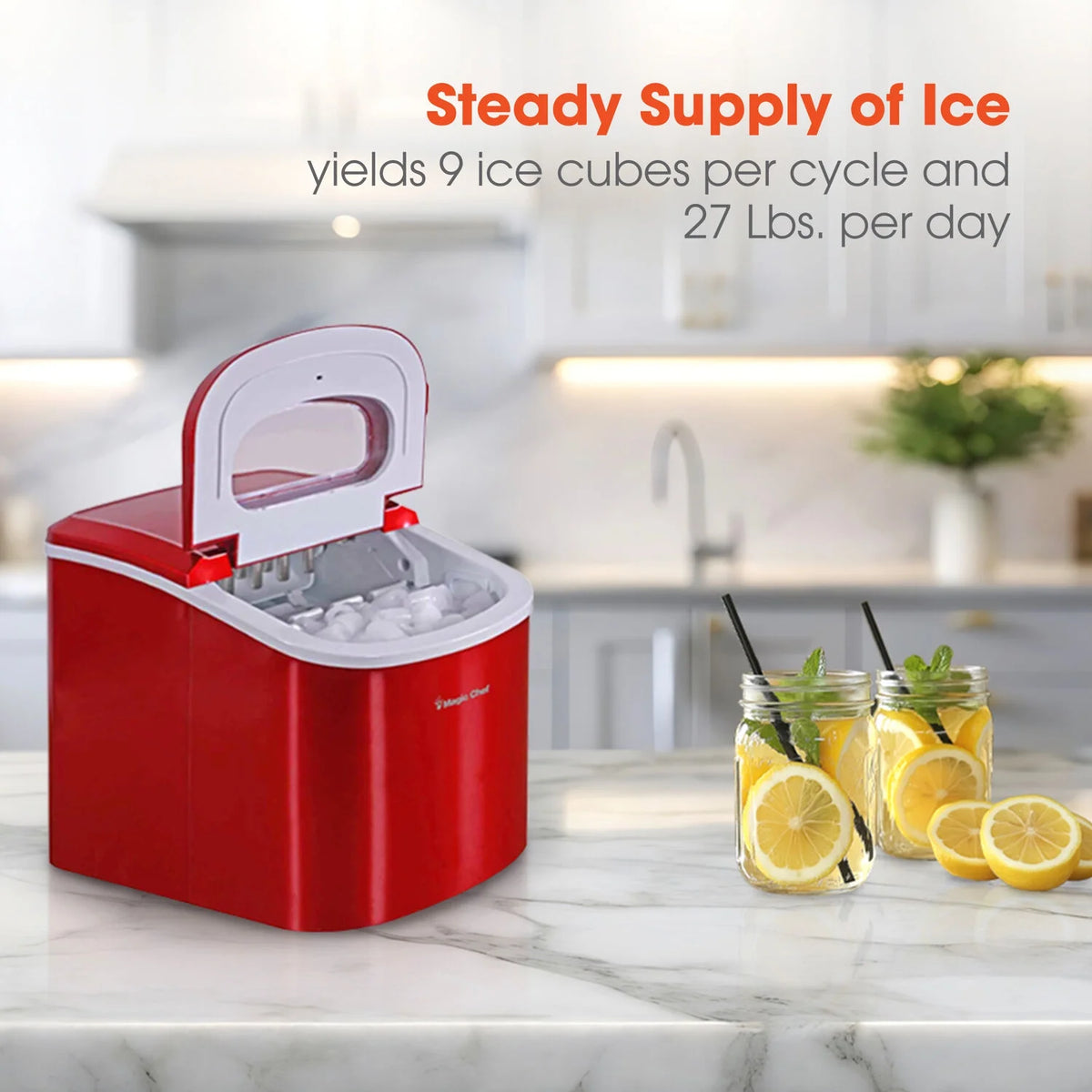 Magic Chef 27 lb. Capacity Portable Countertop Ice Maker, Black (Bullet Ice)