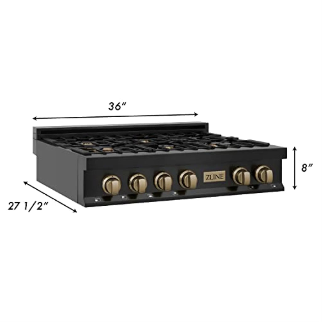 ZLINE 36 in. Autograph Edition Rangetop in Black Stainless Steel with Champagne Bronze Accents (RTBZ-36-CB)