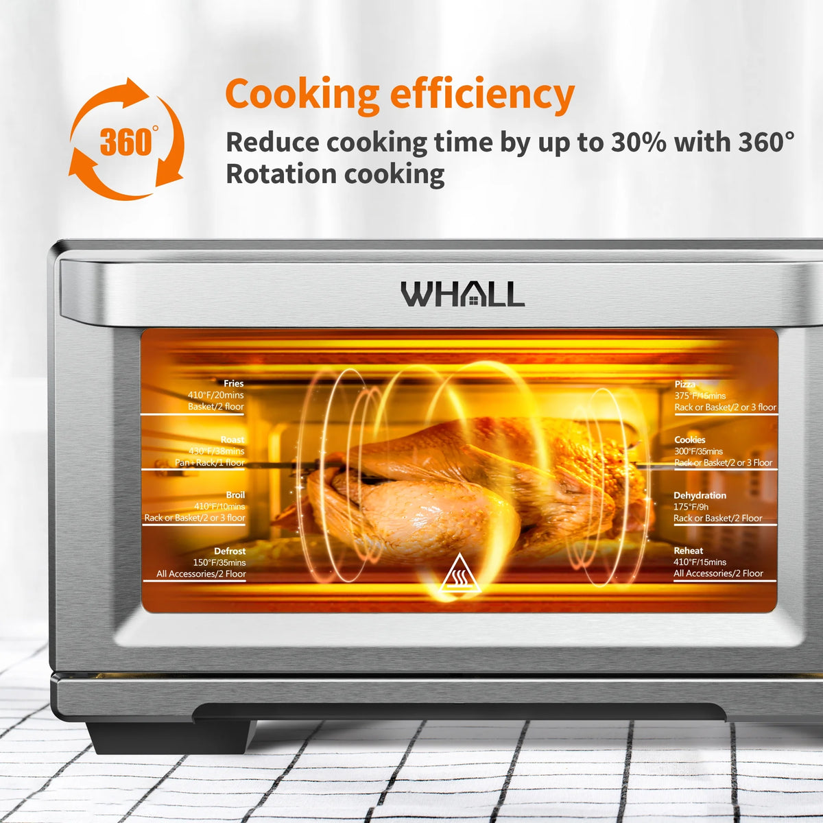 Whall 12QT Touchscreen Air Fryer Toaster Oven, 12 Pre-set Menus, Clear Window, Less Oil