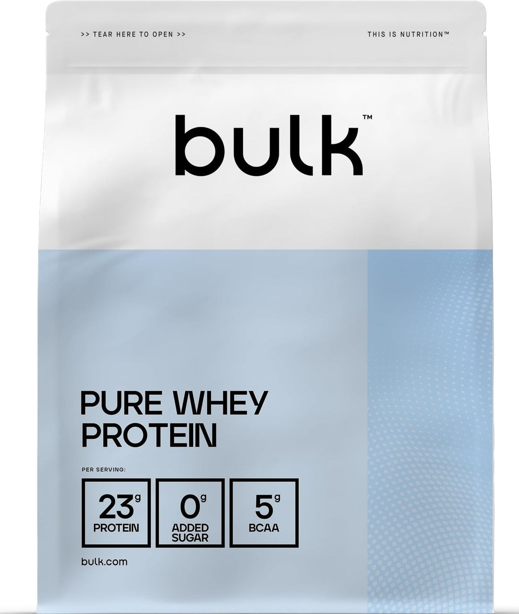 Bulk Pure Whey Protéine en Poudre, Vanille, 23g Protéines 5g BCAA portion, Shake de Whey, Faible en sucre, Favorise la croissance la récupération musculaires, Mélange facile, 1kg
