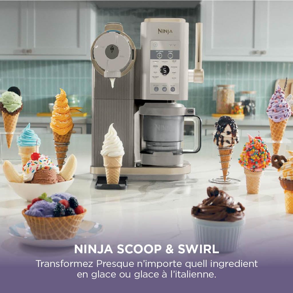 Ninja CREAMi Sorbetière Scoop and Swirl avec 2 pots, 13 modes NC701EUSTGD