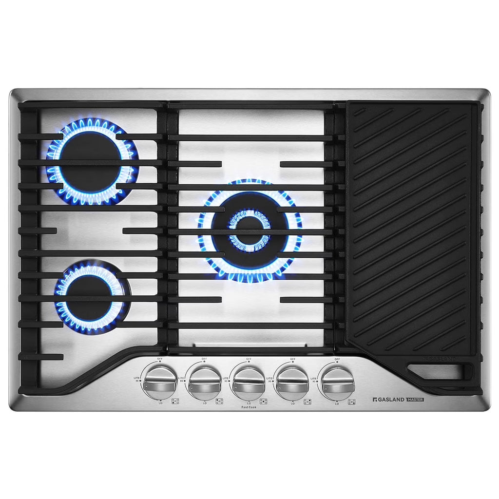 GASLAND Master Series 30 Inch Gas Cooktop with Griddle PRO GH3805SS1FC with 5 Burners, CSA certified,120V Plug-in, NG/LPG Convertible