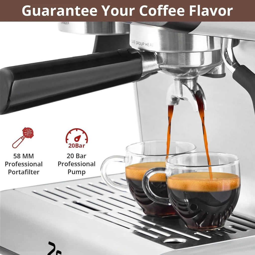 Espresso Machine 20 Bar, Professional Semi Automatic Espresso Maker With Grinder