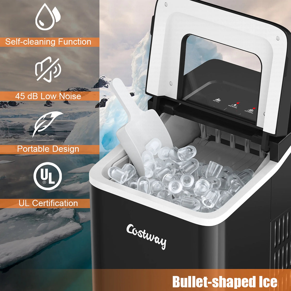 Costway Portable Ice Maker Machine Countertop 26Lbs/24H Self-cleaning w/ Scoop Green