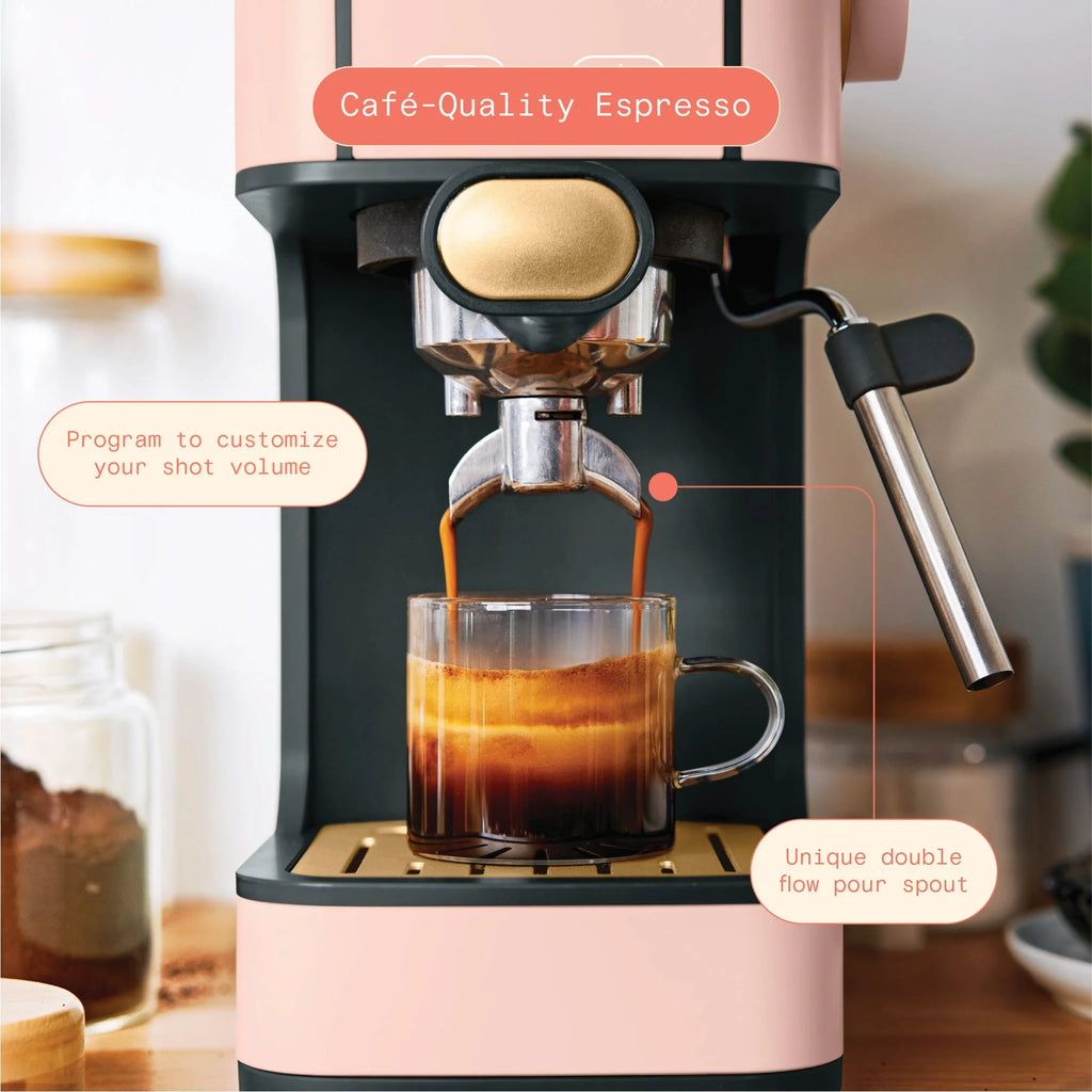 Beautiful Slim Espresso Machine with 20-Bar Pressure, Black Sesame by Drew Barrymore
