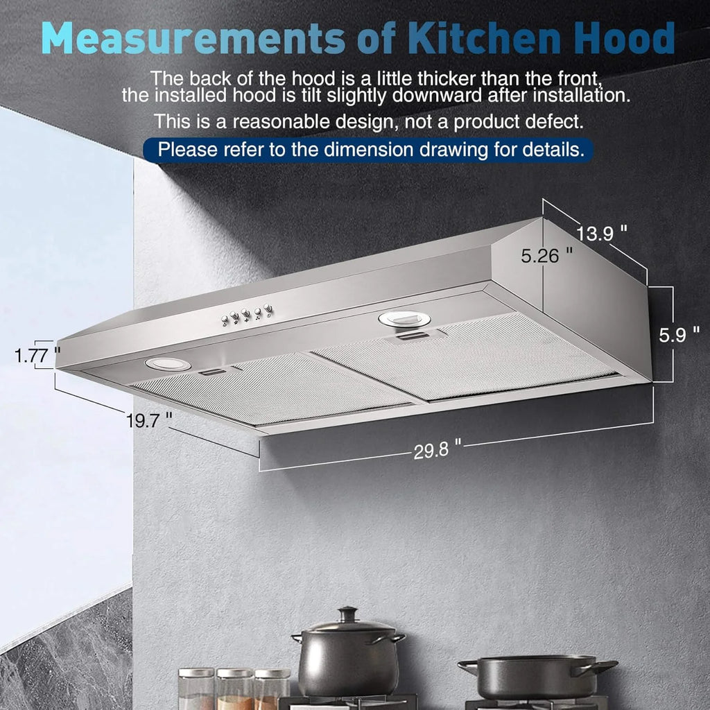 Under Cabinet Range Hood,Range Hood 30 inch Under Cabinet Stainless Steel Brushed,Ductless Range Hood Alterable to Ducted Ventilation,Stove Hood and Oven Vent Hood for Kitchen Cabinet