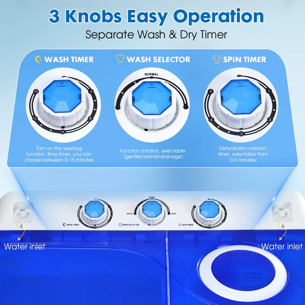 Artbros 28lbs Portable Twin Tub Washing Machine with Drain Pump, Compact Laundry Washer for Apartments, Dorms, Blue