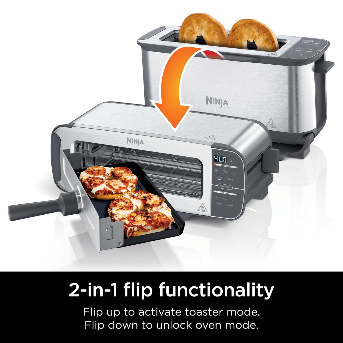 Ninja? Foodi? 2-in-1 Flip Toaster, 2-Slice Toaster, Compact Toaster Oven, Snack Maker, 1500 Watts, ST100