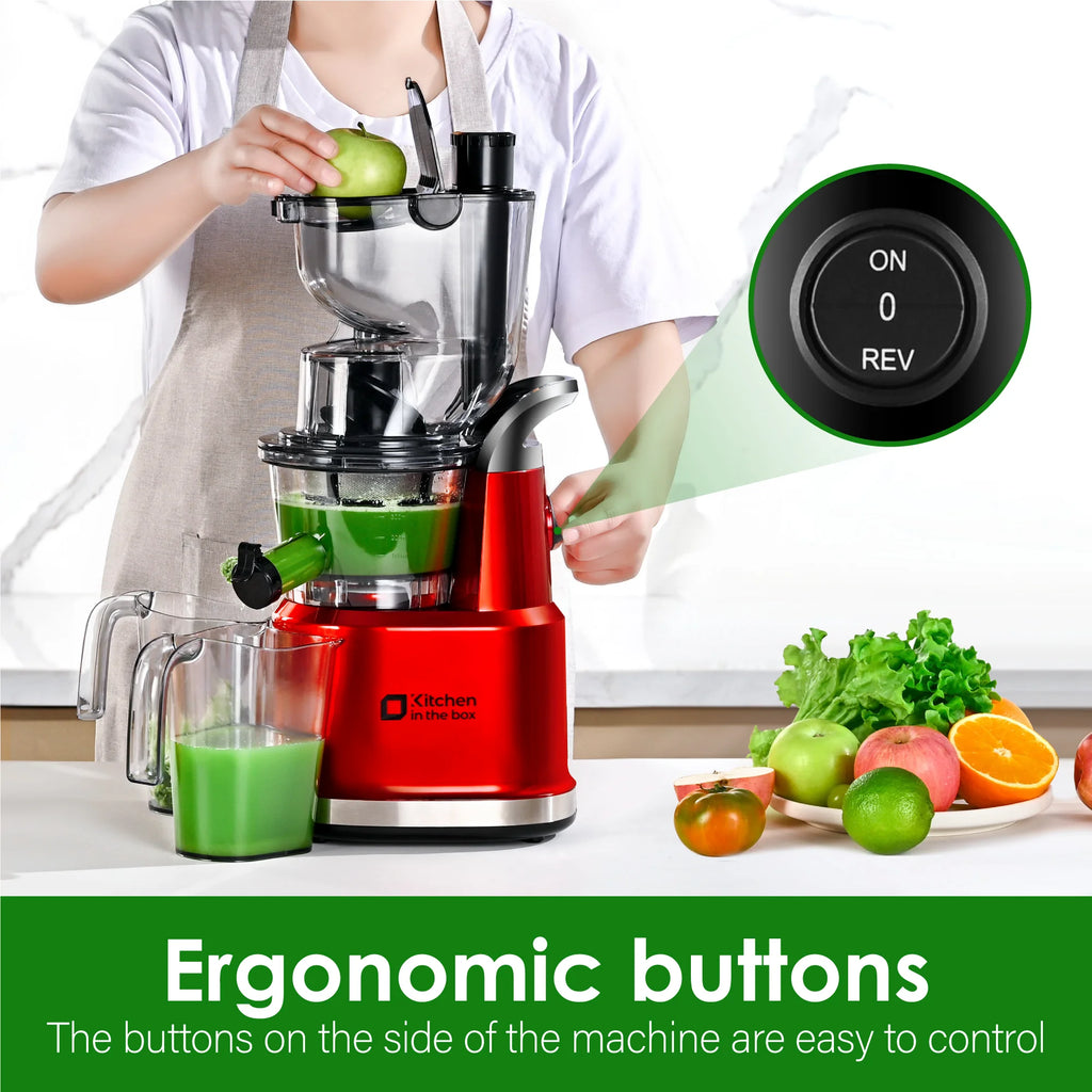 Kitchen in the Box Cold Press Juicer Machines With 3.26" Wide Feed Chute, Slow Masticating Juicer Machine for Whole Fruits and Vegetables, BPA-Free, High Juice Yield Juicer Maker (Silver)