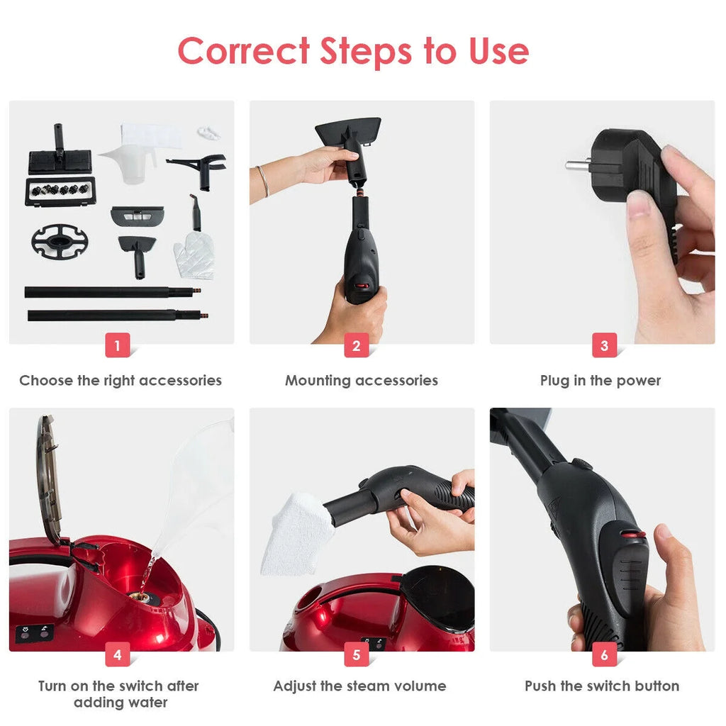 Costway 2000W Heavy Duty Steam Cleaner Mop Multi-Purpose W/19 Accessories 4.0 Bar 1.5L