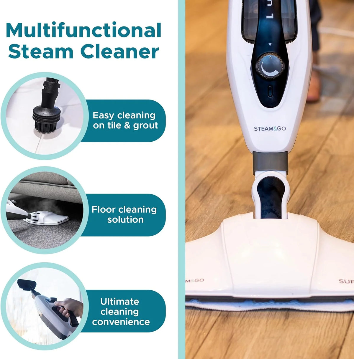 Steam & Go Supra Pro 10-in-1 Steam Cleaner Machine with Cleaning Attachments