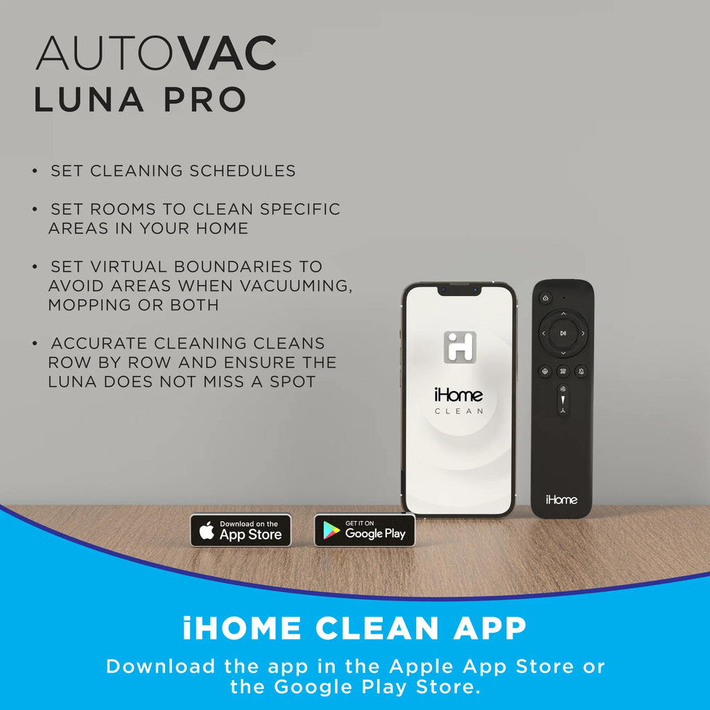 iHome AutoVac Luna Pro New 3-in-1 Robot Vacuum and Vibrating Mop with Auto Empty Base, Self-Emptying, Smart Mapping, Wi-Fi Connected, LIDAR Navigation, Mop Combo, Pet Hair, Hard Floor, Carpet