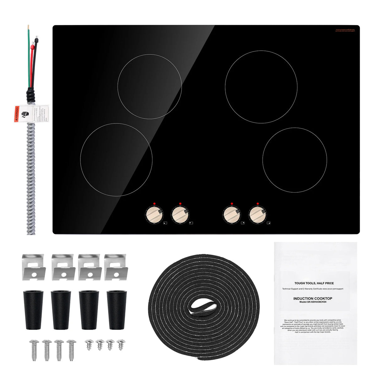 KFFKFF 4 Burner Built-in Electric Cooktop, 6600W 30" Built-in Top Electric Stove, with Knob Control, Temperature & Power Levels, Glass Top, Independent Control for Different Pots