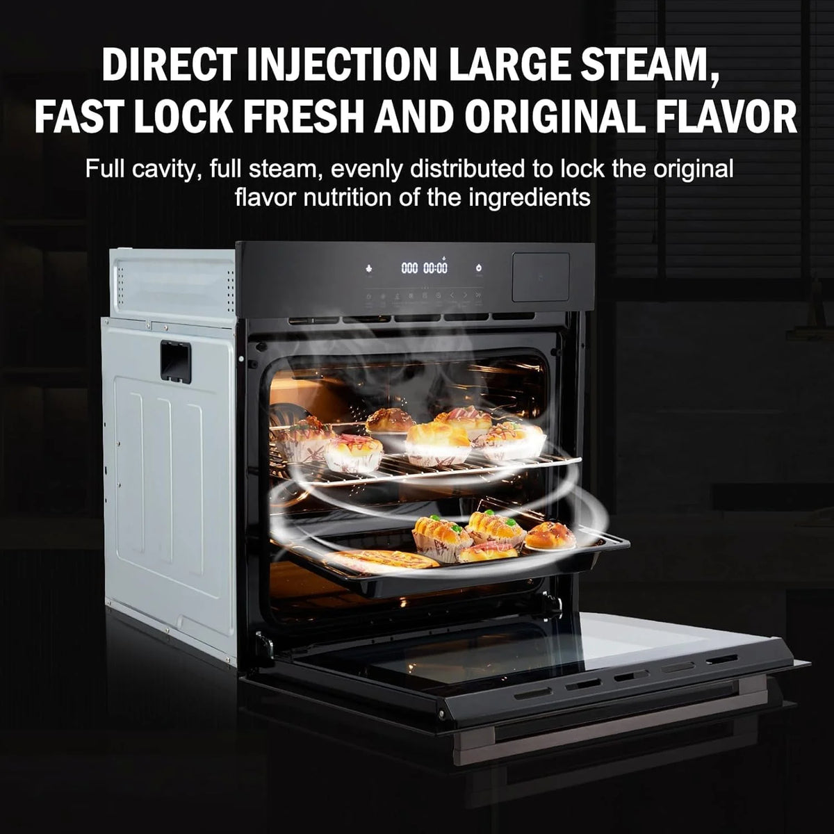 24" Built-In Electric Wall Oven with Air Fryer, 2.5 Cu.Ft Capacity, 8 Baking Modes & Steam Cooking