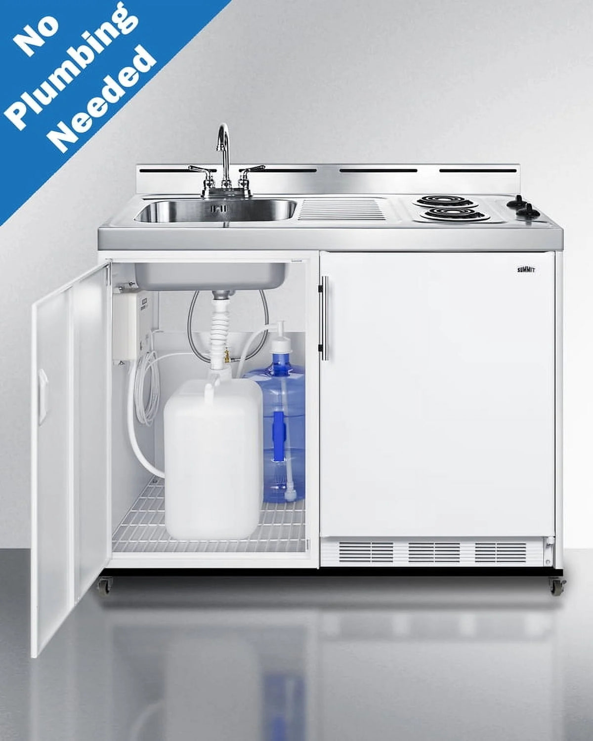 48" Wide Mobile All-In-One Kitchenette, No Plumbing Needed, white, Coil Burners