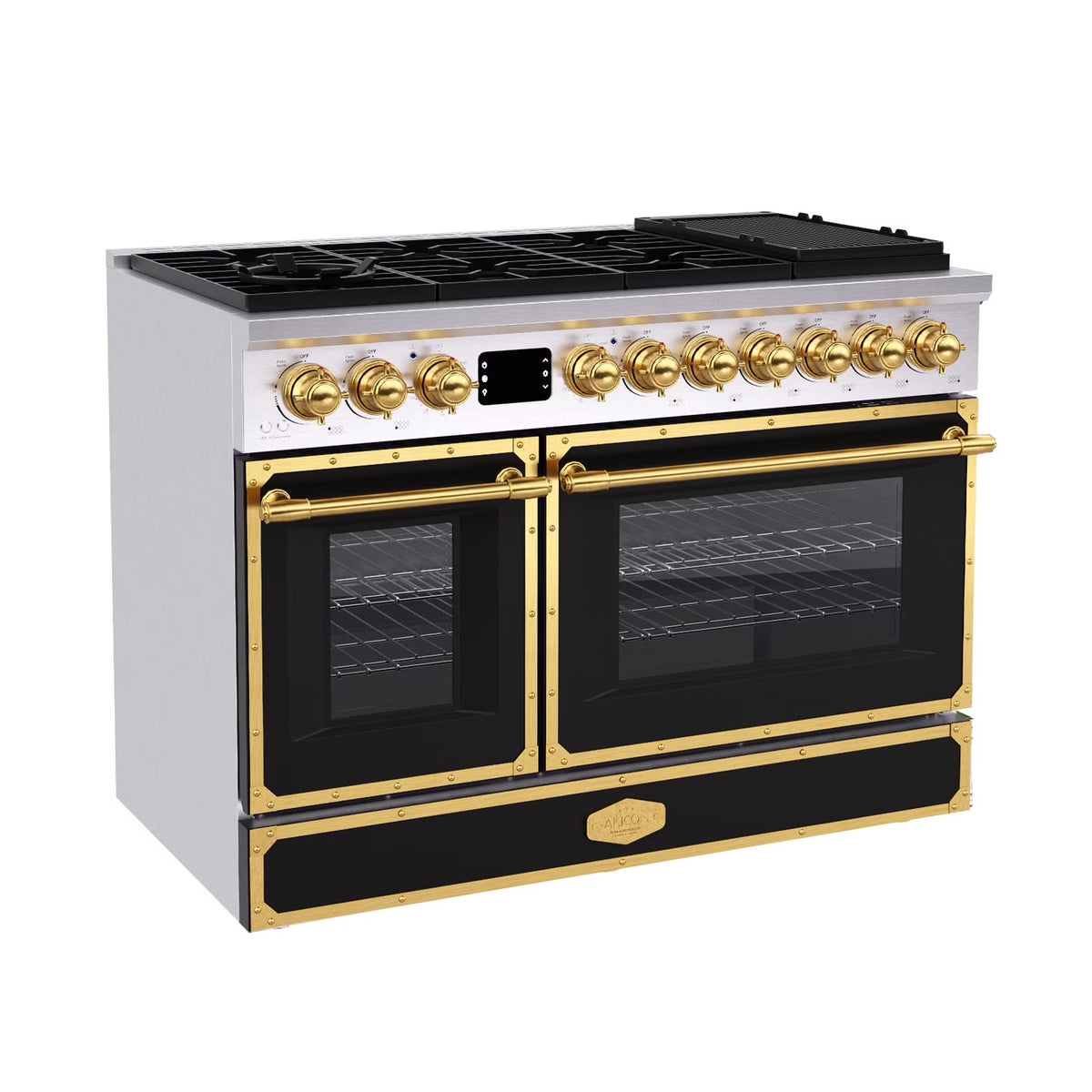 Akicon 48 Inch Freestanding Gas Range with 8 Sealed Burners Cooktop, 6.7 Cu.Ft. Dual Zone Capacity, Natural Gas/LP Convertible-BSGBGGA1