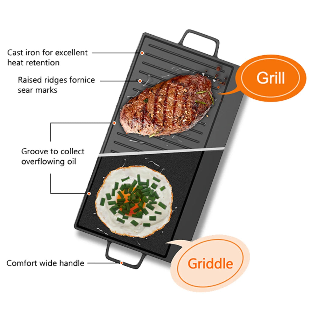 36 Inch Gas Cooktop with Griddle, 5 Burners Gas Stove Top with Reversible Cast Iron Grill/Griddle, NG/LPG Convertible, Stainless Steel Propane Cooktop with Thermocouple Protection