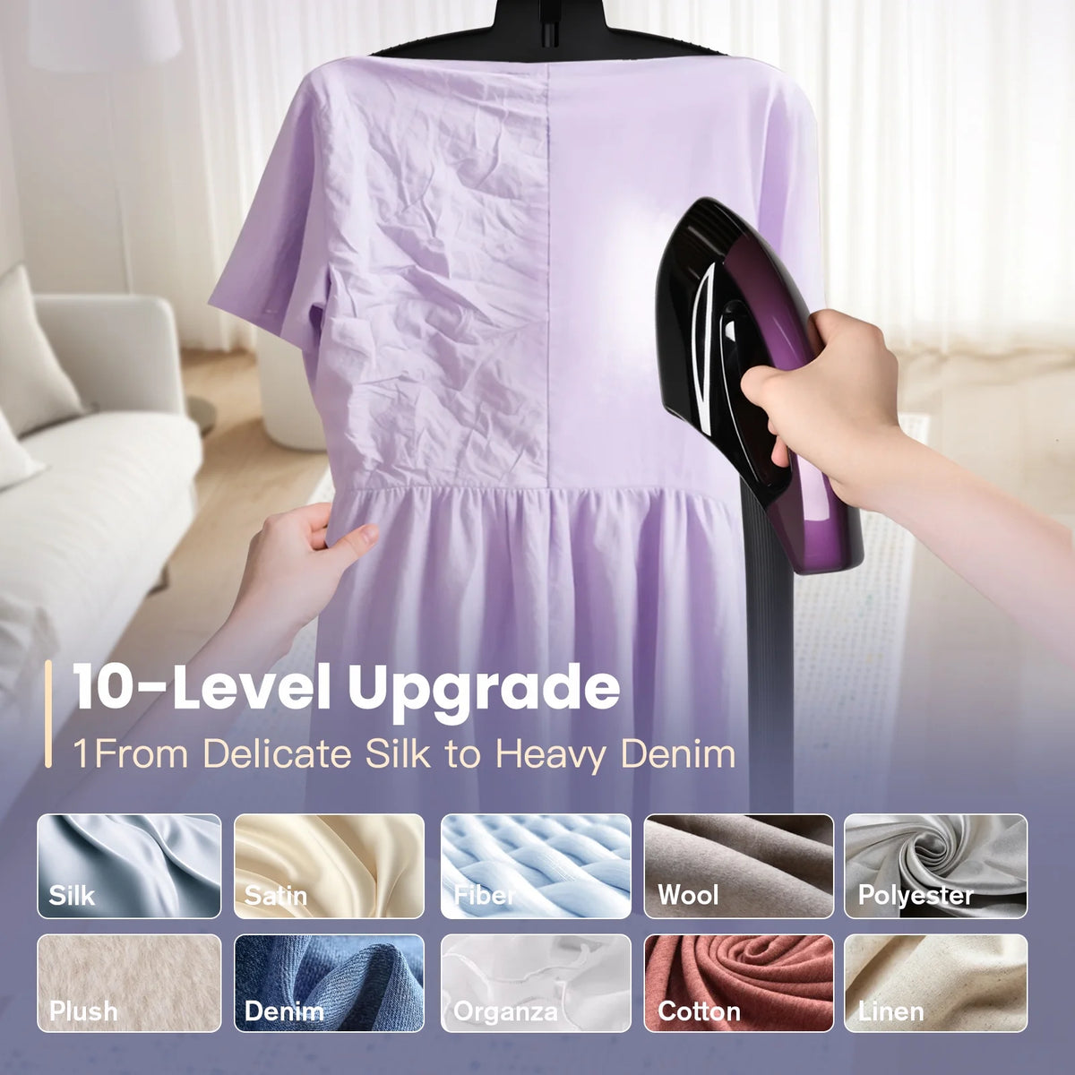 Advwin 1500W Standing Garment Steamer with 2.3L Water Tank, Adjustable Double Rod, 10 Ironing Modes, 35s Fast Heat-Up, Flat & Hanging Ironing