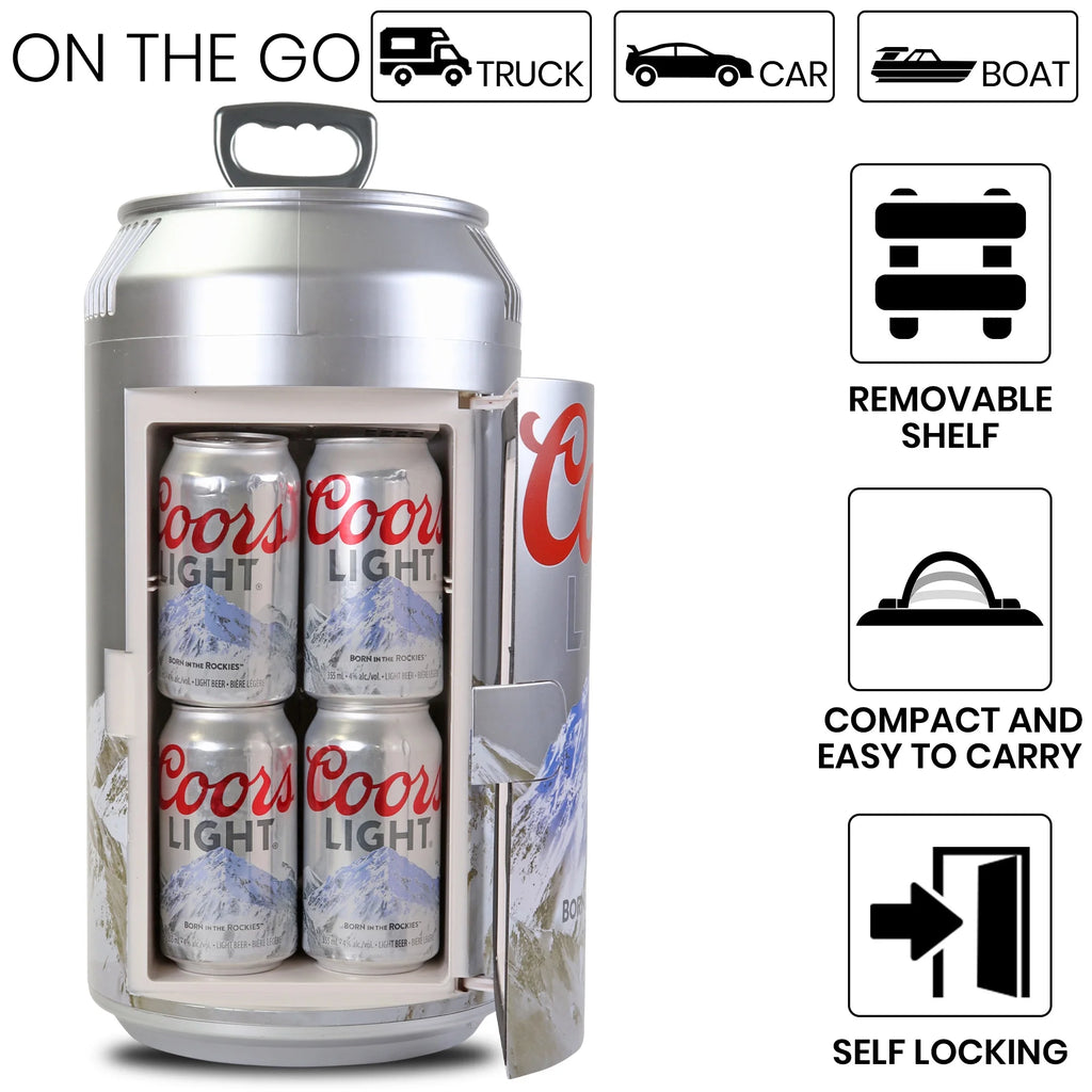 Coca-Cola 8 Can Portable Mini Fridge w/ 12V DC and 110V AC Cords, 5.4L (5.7 qt) Can Shaped Personal Cooler, Red, Travel Fridge for Drinks, Snacks, Lunch, Home, Office, Dorm Room, RV