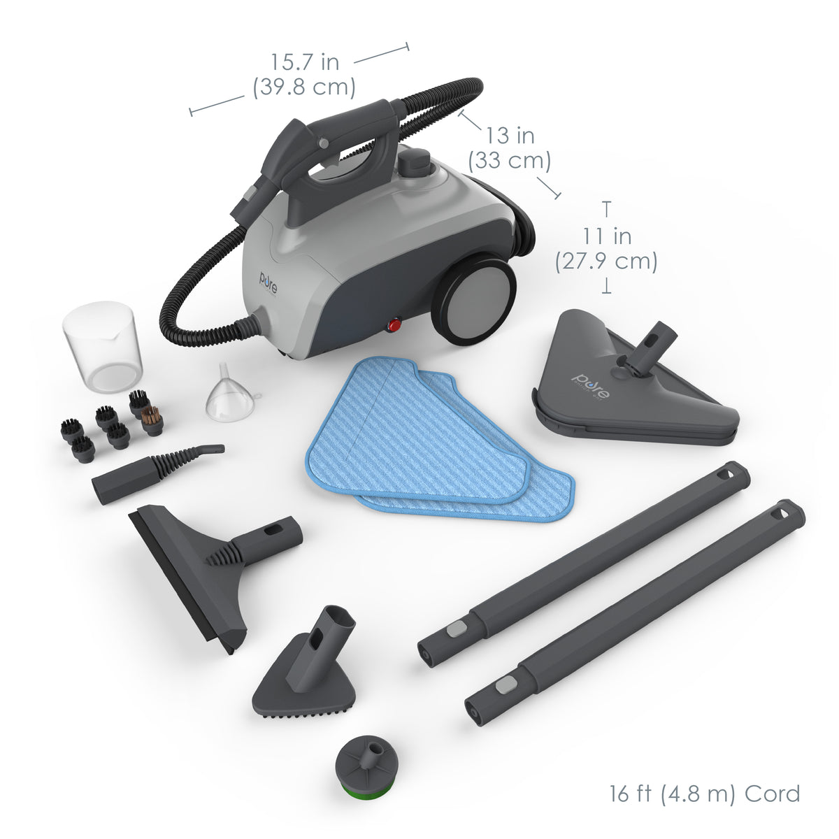 Pure Enrichment PureClean XL Rolling Steam Cleaner - Multi-Purpose Chemical-Free Steam Cleaner with 18 Accessories for Deep Cleaning Floors, Tiles, Grout, Windows, Grills, Ovens, and Vehicles