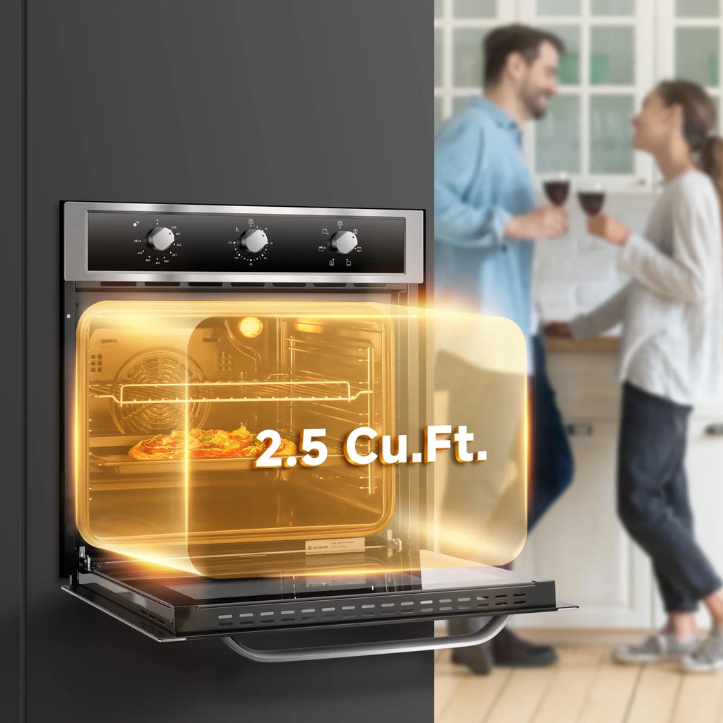 24" Single Wall Oven, Sunmaki 2.5 Cu. Ft. Built-in Electric Oven with 5 Cooking Functions, Mechanical Knobs Control