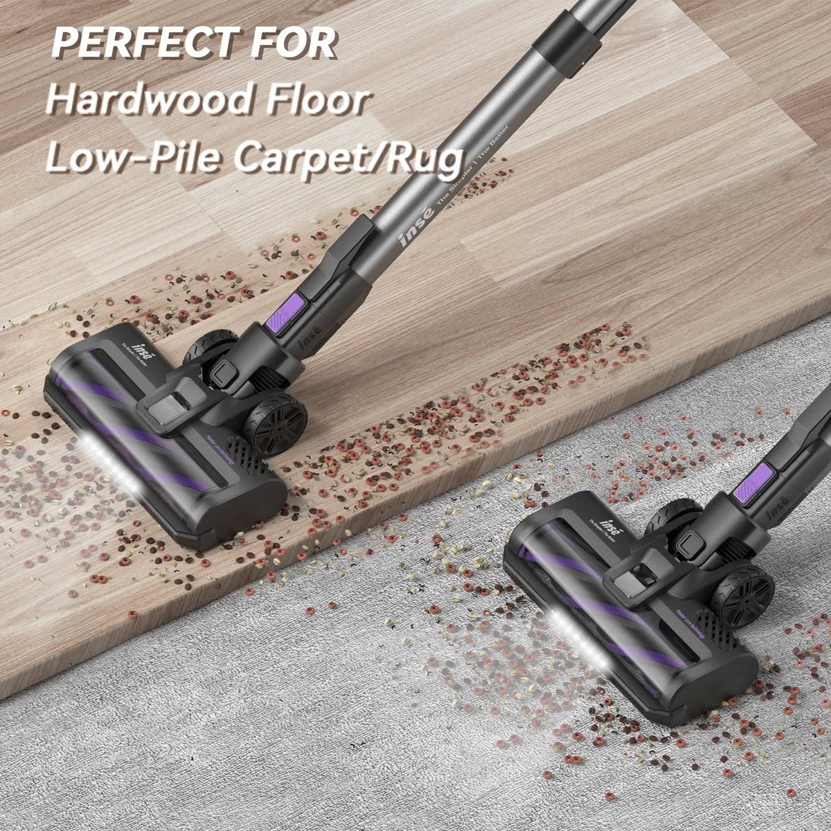 INSE Cordless Vacuum Cleaner, 6-in-1 Stick Vacuum with 26Kpa 350W Suction, Max 50 Min Runtime Rechargeable Vacuum Cleaners for Hard Floor Pet Hair