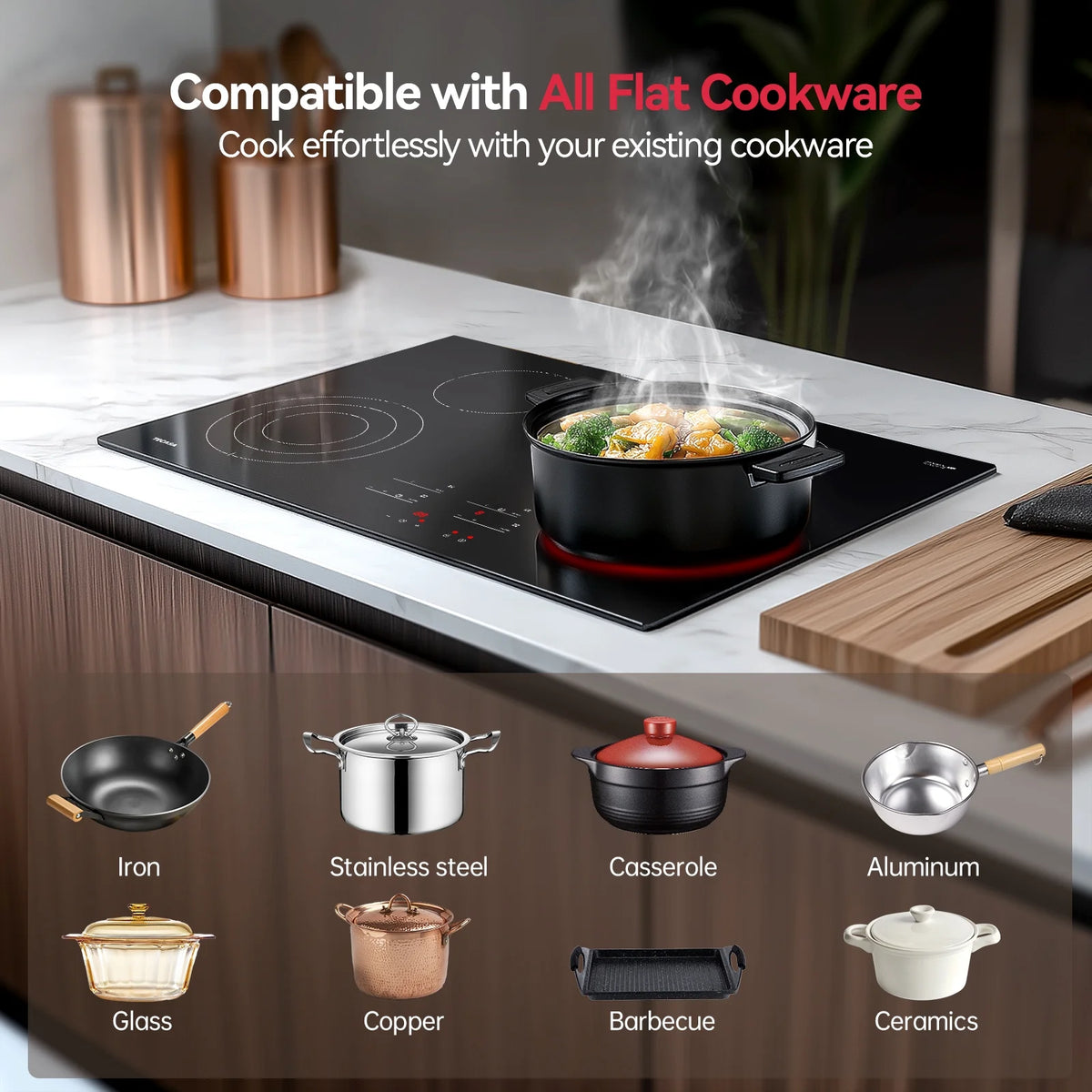 Mega Watt 30 in. 4 Elements Radiant Electric Cooktop in Black with Bridge Element and Tri-Ring Element Touch Contol