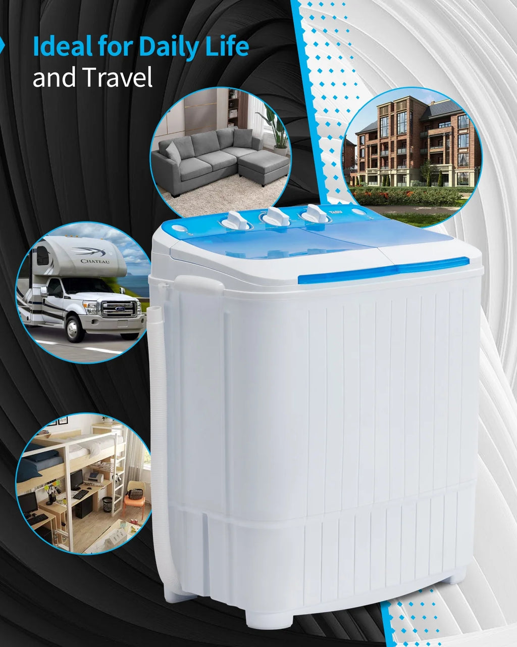 Muhub 18 lbs Portable Washing Machine,Compact Twin Tub Wash&Spin Combo for Apartment, Dorms, Gray