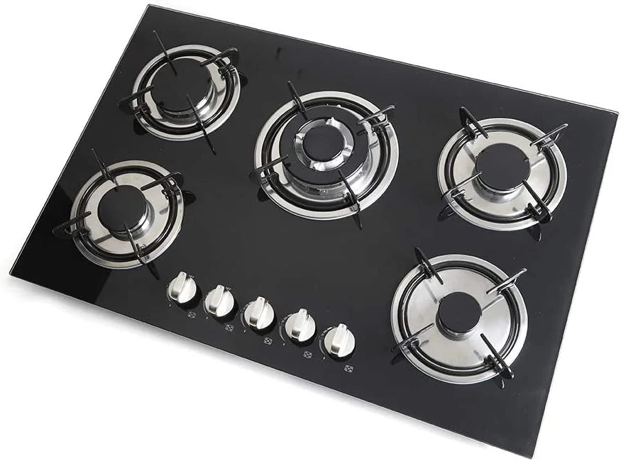 Miumaeov Gas Cooktop 30" Tempered Glass Gas Hob LPG/NG Cooktops Cooker Cooktop High Power Burners Kitchen Cooktop Black