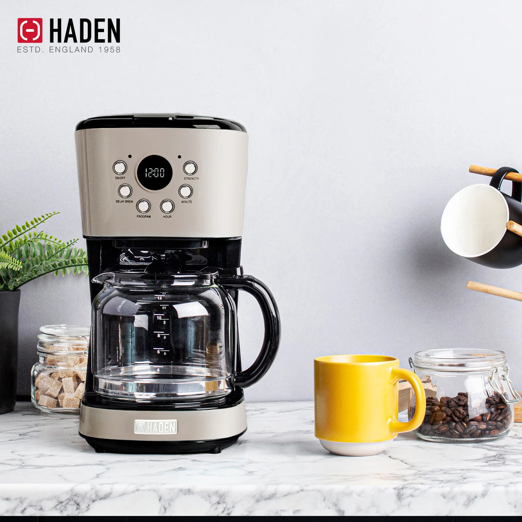 Haden 12 Cup Coffee Maker with 2 Slice Stainless Steel Bread Toaster, White