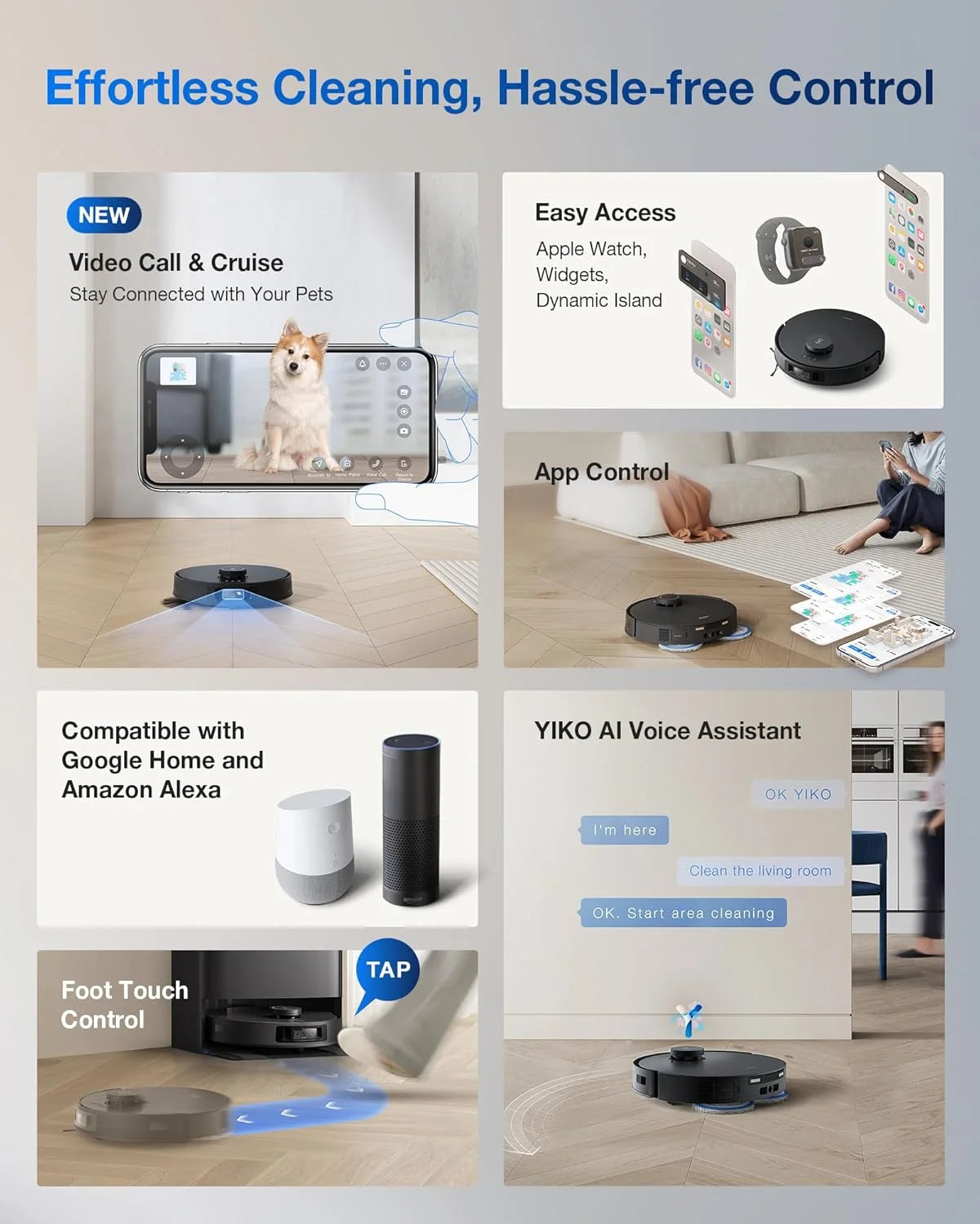 ECOVACS DEEBOT T30S Care Robot Vacuum & Mop - 11000Pa, ZeroTangle, TruEdge Mopping, Self-Emptying, Auto-Mop Lifting