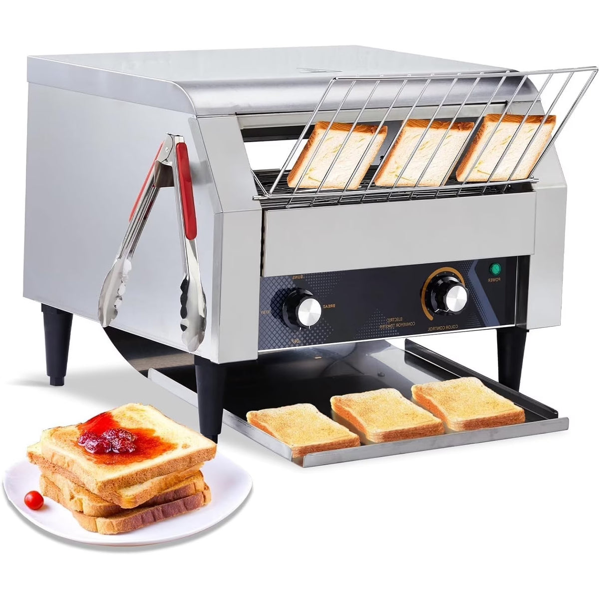 Ktaxon Commercial Conveyor Toaster, 150 Slices/Hour, 1300W, Front/Rear Outlet, Silver