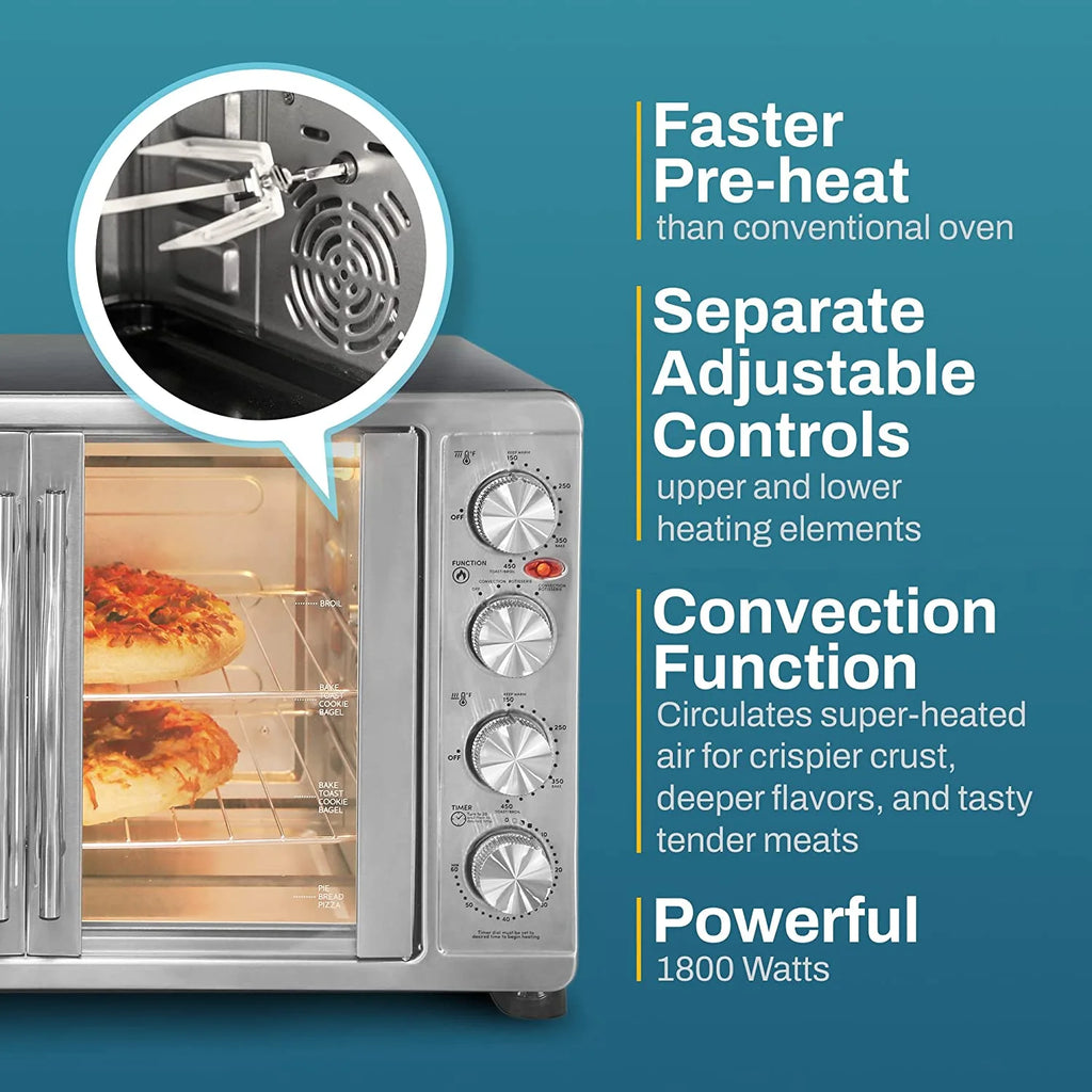Elite Gourmet Americana by Elite ETO3300M Vintage 50��s Diner Retro Countertop Toaster oven, Bake, Broil, Toast, Fits 12�� Pizza, Temperature Control & Adjustable 60-Minute Timer 1500W, 8-slice, Mint