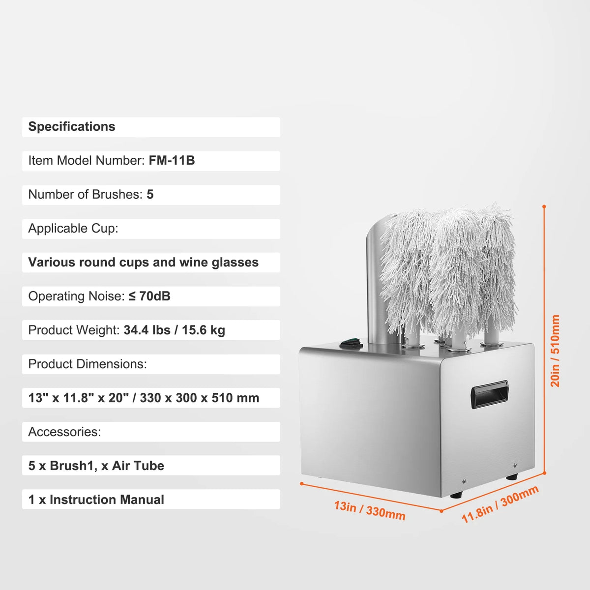 KFFKFF Glassware Shiner Device, 5-Brush Glass Refining Apparatus, 330 Glassware/Hour Electric Business Glass Shiner for Champagne Flutes, Ale Tumblers, Steins, Ideal for Eatery Tavern Kitchen