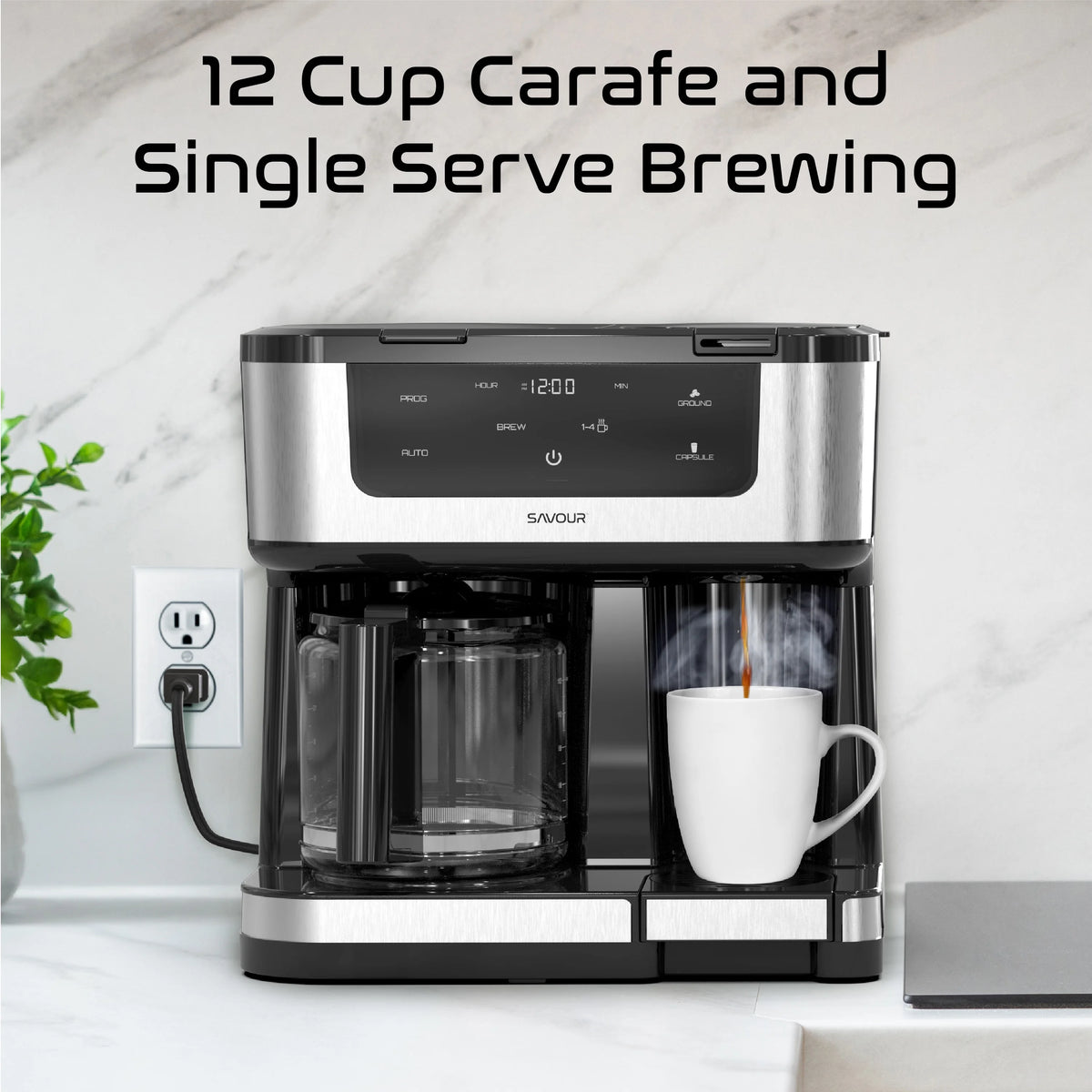 Savour Dual Coffee Maker, 12-Cup and K-Cup Single Serve Coffee Machine, Black