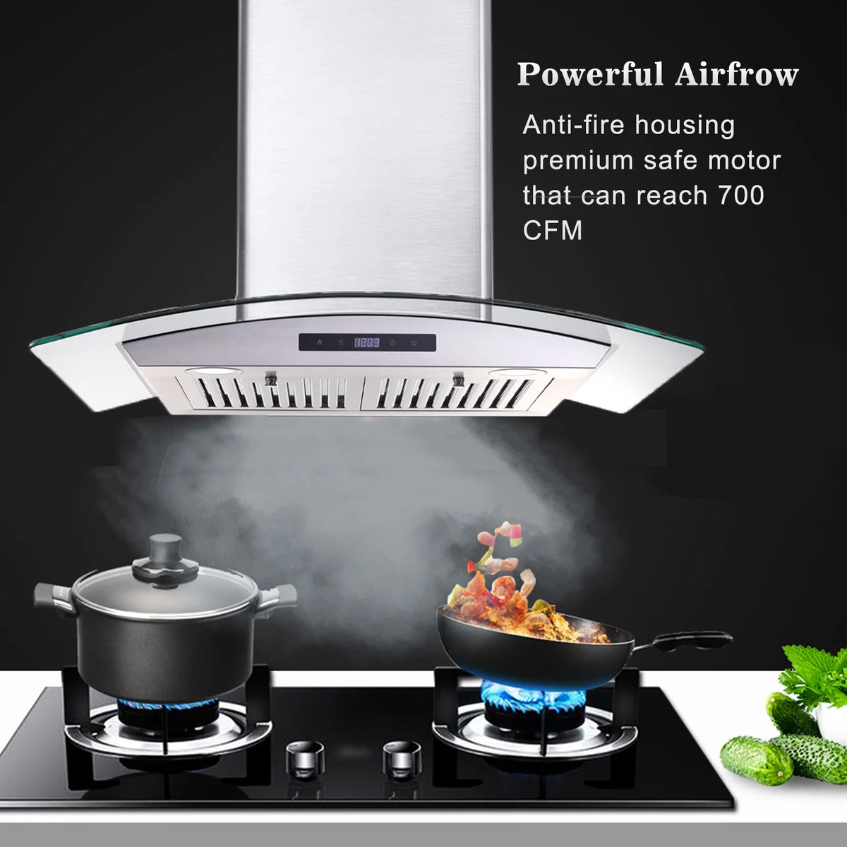 Joeaonz 30-Inch Wall Mount Range Hood with 3-Speed Ventilation and Dishwasher-Safe Filters, 700 CFM, 120V