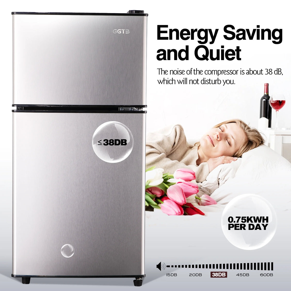 GGTB Retro Compact Two Door Refrigerator, Black, 3.0 Cu ft