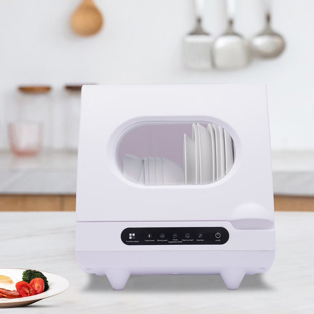 1200W White Portable Tabletop Dishwasher 2-6 Sets, Compact Dishwasher with Tank,Leak-Proof Drying, 360�� Spray Arm, 5 Programmes, for Houses, Flats and Dormitories